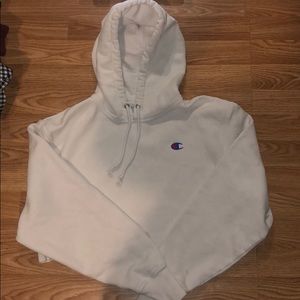 Champion Jackets & Coats - White crop champion hoodie with blue & red details Champion Jackets & Coats - White crop champion hoodie with blue & red details